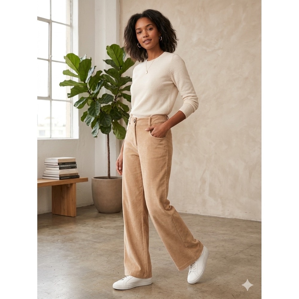 Emerald + Ivy Tan Corduroy Wide Leg Pants High Waisted Stretch Camel‎ Small